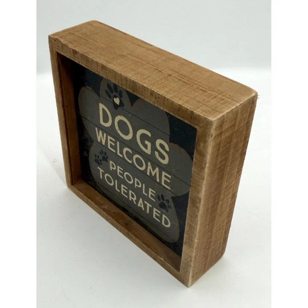 Primitives by Kathy Dogs Welcome People Tolerated Wood Box Sign Kohl's 6x6